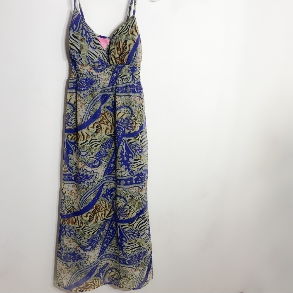 Maxi dress Long Spaghetti Strap V Neck mixed print medium